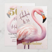 50e Flamingo Thema Roze Goud Verjaardag Kaart (Voorkant / Achterkant)