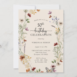 50e Floral Birthday Invitation Kaart