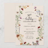 50e Floral Birthday Invitation Kaart (Voorkant / Achterkant)
