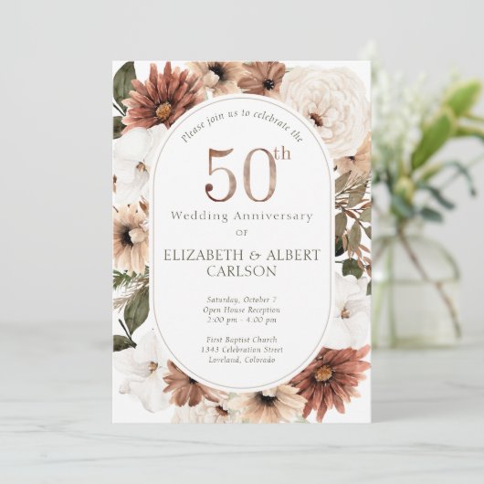 50e Floral bruiloft Jubileum Kaart (Staand voorkant)