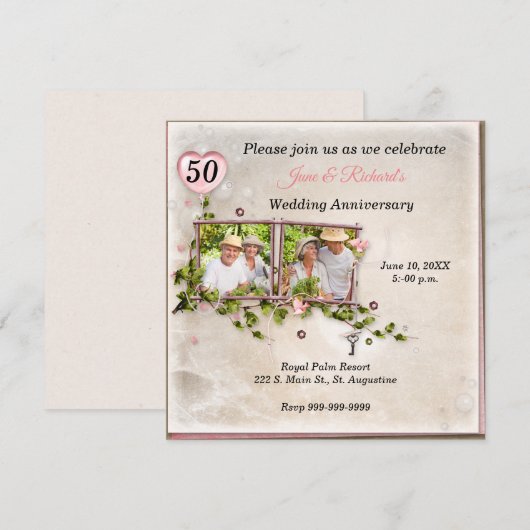 50e Foto Wedding Jubileum Party Uitnodiging (Voorkant / Achterkant)