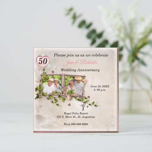 50e Foto Wedding Jubileum Party Uitnodiging (Staand voorkant)