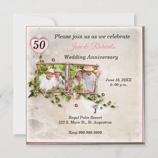 50e Foto Wedding Jubileum Party Uitnodiging (Voorkant)