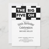 50e geboorte Party Black White Checkered Pattern Kaart (Voorkant)