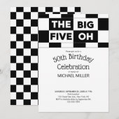 50e geboorte Party Black White Checkered Pattern Kaart (Voorkant / Achterkant)