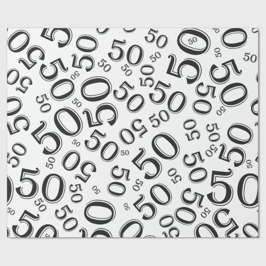50e geboortecijfer Patroon zwart-wit (L) Cadeaupapier (Vlak)