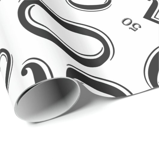 50e geboortecijfer Patroon zwart-wit (L) Cadeaupapier (Rol Hoek)