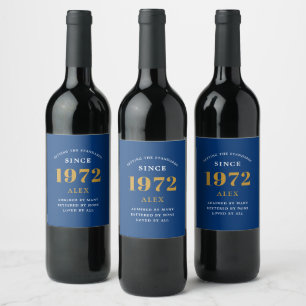 50e geboortedag 1972 Blue Gold Elegant Wijn Etiket