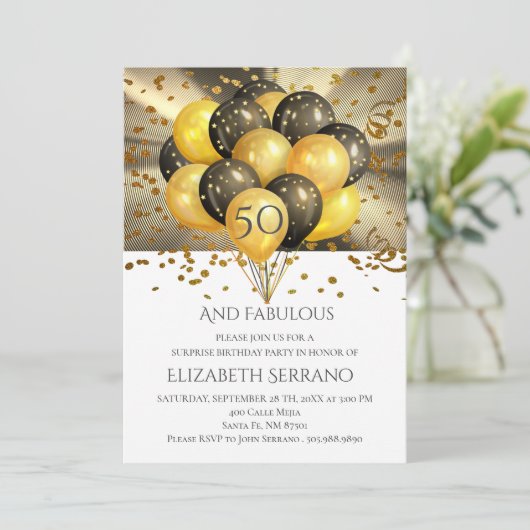 50e geboortedag ballonnen Glitter | Verrassendag Kaart (Staand voorkant)