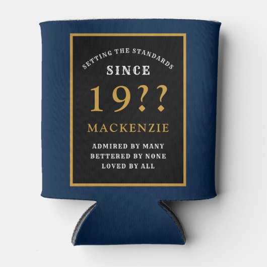 50e geboortedag en jaarblauw blikjeskoeler (Voorkant)