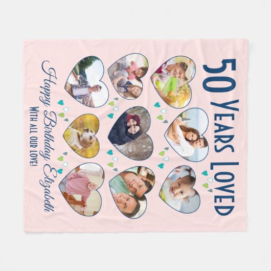 50e geboortedag Hart Foto Collage Fleece Deken (Voorkant (Horizontaal))