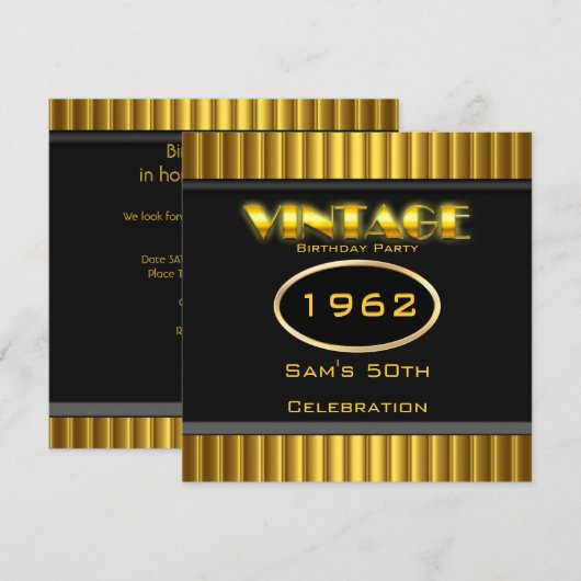50e gele goudzwarte feestdag kaart (Voorkant / Achterkant)