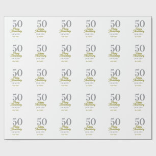 50e gelukkige verjaardag naam datum zilver goud da cadeaupapier