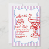 50e getekende kleurrijke champagneglas 50 jaar kaart (Voorkant)