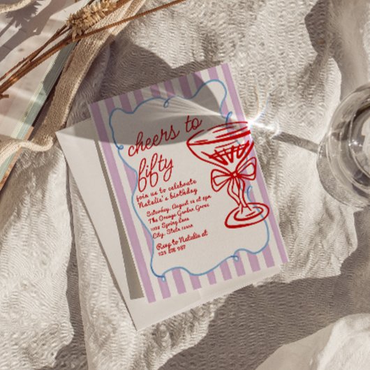 50e getekende kleurrijke champagneglas 50 jaar kaart