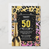 50e Glam Diva Roze Gouden Luipaard Safari Print Kaart (Voorkant)