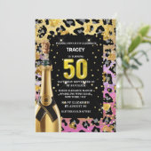 50e Glam Diva Roze Gouden Luipaard Safari Print Kaart (Staand voorkant)