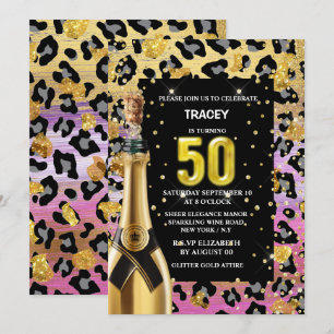 50e Glam Diva Roze Gouden Luipaard Safari Print Kaart