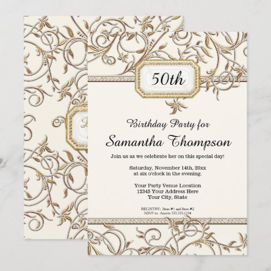 50e Glam Gold Hollywood Regency Party Kaart (Voorkant / Achterkant)