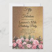 50e Glitter Goud Roos Vijftig en Fabulous Verjaard Kaart (Voorkant)