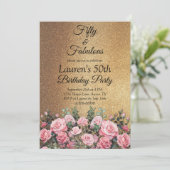 50e Glitter Goud Roos Vijftig en Fabulous Verjaard Kaart (Staand voorkant)
