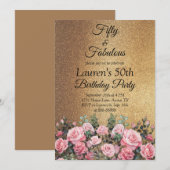 50e Glitter Goud Roos Vijftig en Fabulous Verjaard Kaart (Voorkant / Achterkant)