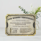 50e Gold Antiek Ticket Jubileum Uitnodiging (Staand voorkant)