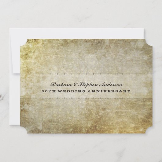 50e Gold Antiek Ticket Jubileum Uitnodiging (Achterkant)