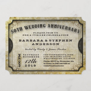 50e Gold Antiek Ticket Jubileum Uitnodiging