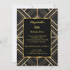  50e Gold Black Art Deco Birthday Party Kaart