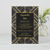  50e Gold Black Art Deco Birthday Party Kaart (Staand voorkant)