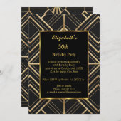  50e Gold Black Art Deco Birthday Party Kaart (Voorkant / Achterkant)