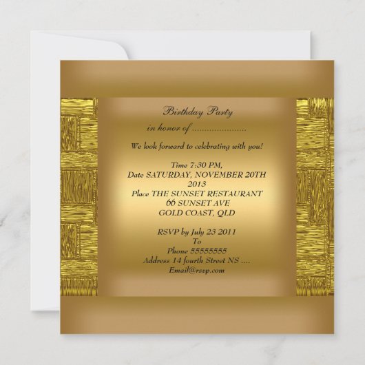  50e Gold Black Birthday Party Elegant Kaart (Achterkant)