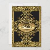 50e Gold Black Birthday Party-uitnodiging Kaart (Voorkant)