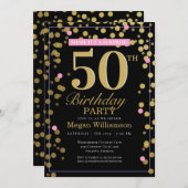 50e Gold Black Roze Confetti Surprise Birthday Kaart (Voorkant / Achterkant)