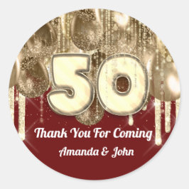 50e GOLD Burgundy BALLONS Bedankt voor je komst Ronde Sticker