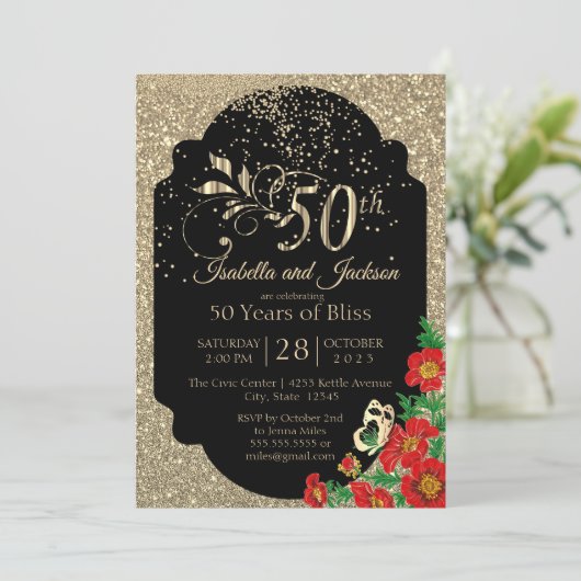 50e Gold Confetti Glitter Jubileum Kaart