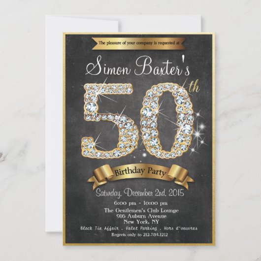 50e Gold Diamond Chalkboard - uitnodiging op zater (Voorkant)