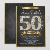 50e Gold Diamond Chalkboard - uitnodiging op zater (Voorkant / Achterkant)