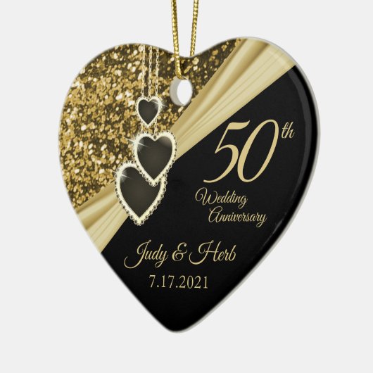 50e Gold Glitter-Jubileum - Aangepast Keramisch Ornament (Links)