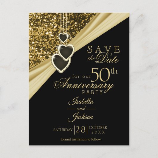 50e Gold Glitter-Jubileum - Bewaar de datum Aankondigingskaart (Voorkant)