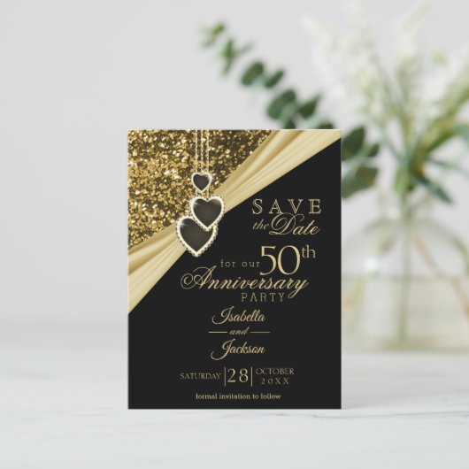 50e Gold Glitter-Jubileum - Bewaar de datum Aankondigingskaart (Staand voorkant)