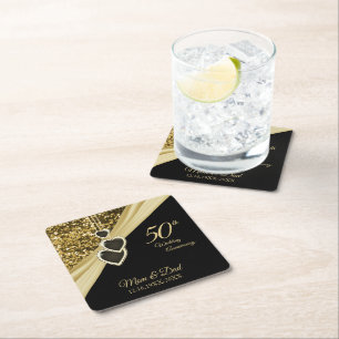 50e Gold Glitter-Jubileum Kartonnen Onderzetters