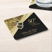 50e Gold Glitter-Jubileum Kartonnen Onderzetters (Schuin)