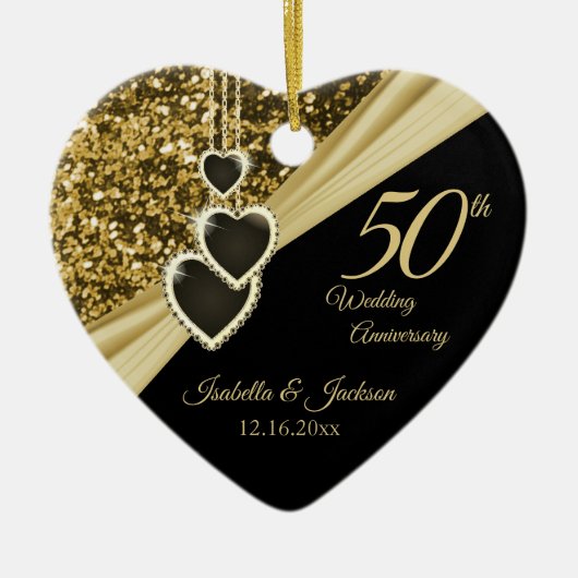 50e Gold Glitter-Jubileum Keramisch Ornament (Voorkant)