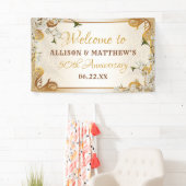 50e Gold Glitter Lijst Floral Wedding Jubileum Spandoek (Insitu)