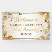 50e Gold Glitter Lijst Floral Wedding Jubileum Spandoek (Horizontaal)