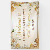 50e Gold Glitter Lijst Floral Wedding Jubileum Spandoek (Verticaal)