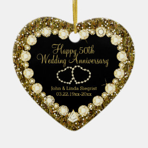 50e Gold Glitter Wedding Jubileum Keramisch Ornament