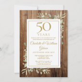 50e Gold Jubileum Rustic Wood Greenery Leaves Kaart (Voorkant)